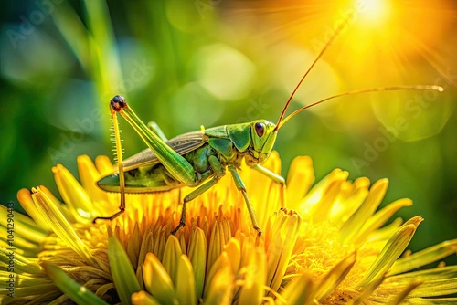 Wallpaper Mural Grasshopper on Dandelion: A Macro Shot of Nature's Beauty in Sunlight Torontodigital.ca