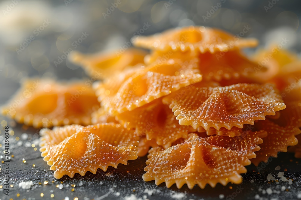 Close-Up of Fresh Uncooked Farfalle Pasta on Rustic Surface for Culinary Design Close-Up of Fresh Uncooked Farfalle Pasta on Rustic Surface for Culinary Design