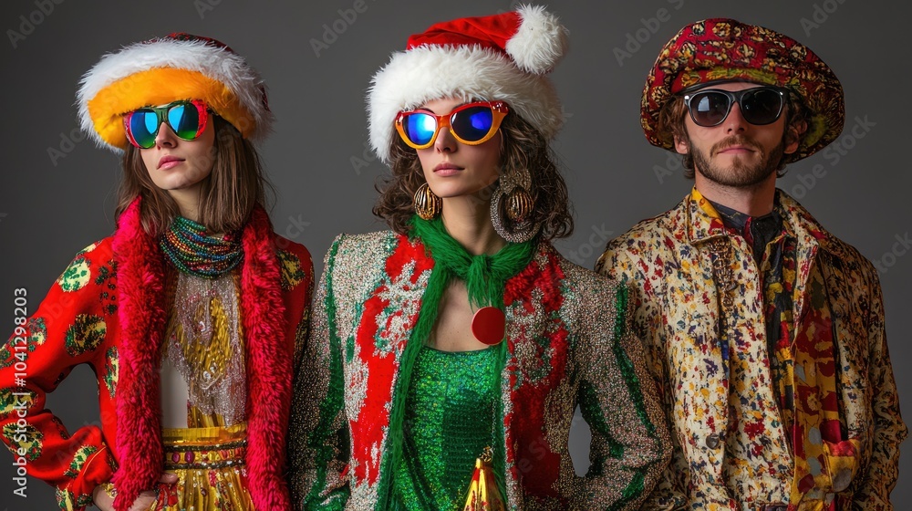 Diverse Friends in Colorful Holiday Outfits Diverse Friends in Colorful Holiday Outfits