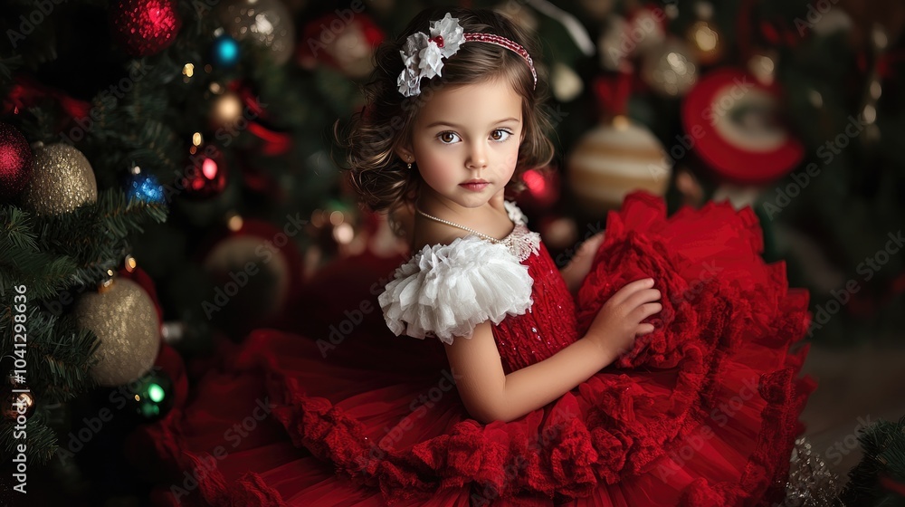 Adorable Girl Twirling in Red Fluffy Dress Adorable Girl Twirling in Red Fluffy Dress