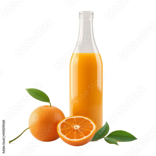 Glass Bottle of Orange Juice on white background photo