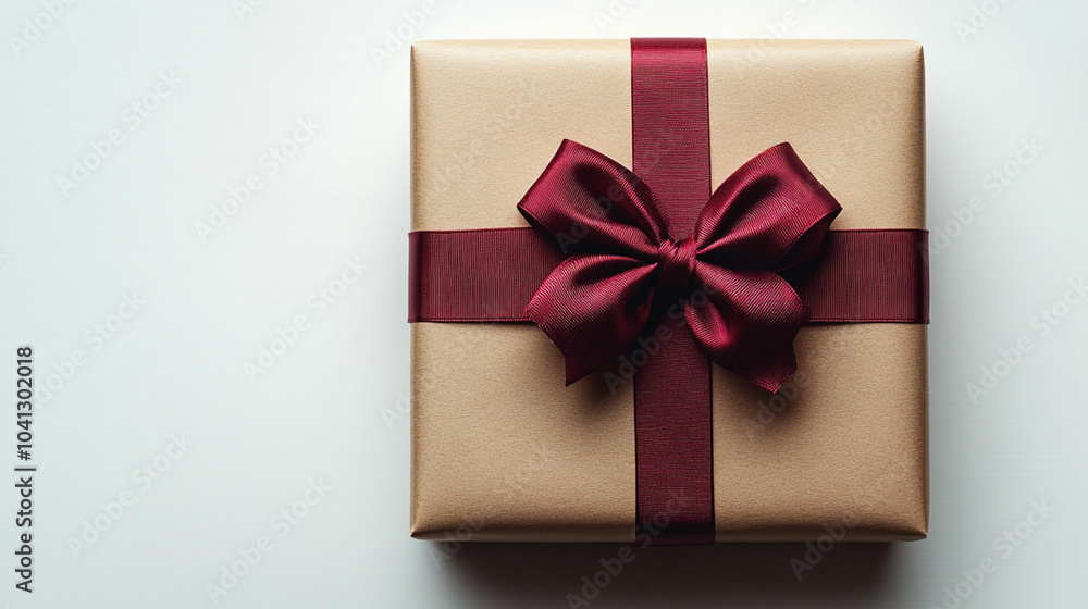 gift Tied with Beautiful burgundy Ribbon with bow closeup gift Tied with Beautiful burgundy Ribbon with bow closeup