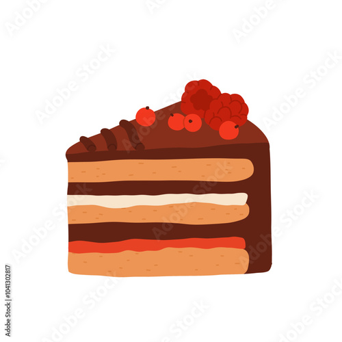 Birthday cake slices set. Sweet holiday bakery pieces collection. Pastry chocolate fruit, berry dessert with candles for breakfast. Vector hand drawn flat cartoon illustration