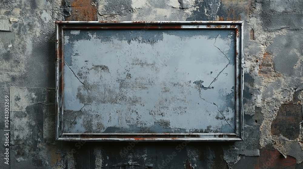 Naklejka premium Vintage silver metal frame against an old wall.