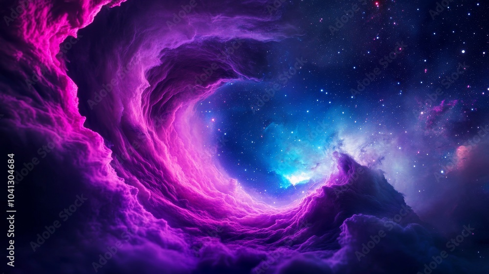 Swirling cosmic nebula in glowing lightbox with vibrant purple, blue colors. Swirling cosmic nebula in glowing lightbox with vibrant purple, blue colors.