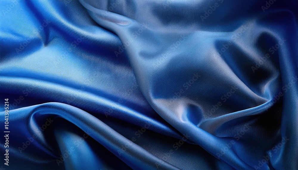 Fototapeta premium Luxurious Deep Blue Satin Fabric with Iridescent Waves. Ideal for High End Fashion Concepts, Sophisticated Interior Designs, Digital Textures, and Elegant Branding Backgrounds