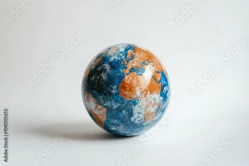 The planet Earth sits on top of a glossy sphere against. photo