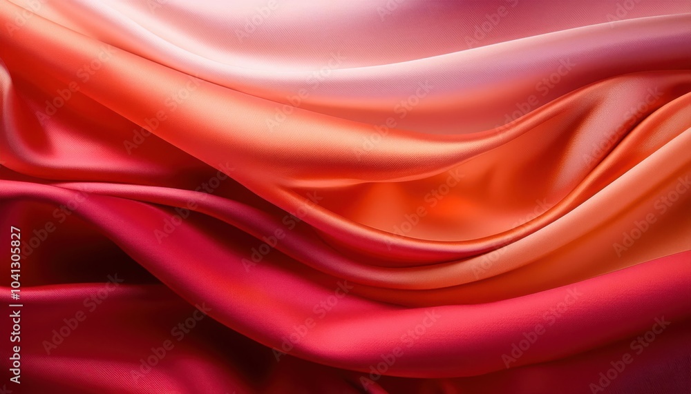 Obraz premium Luxurious Gradient Silk Fabric in Flowing Layers of Red, Pink, and Orange Tones. Perfect for High End Fashion, Elegant Textiles, Branding, or Artistic Design Backgrounds and Visual Concepts
