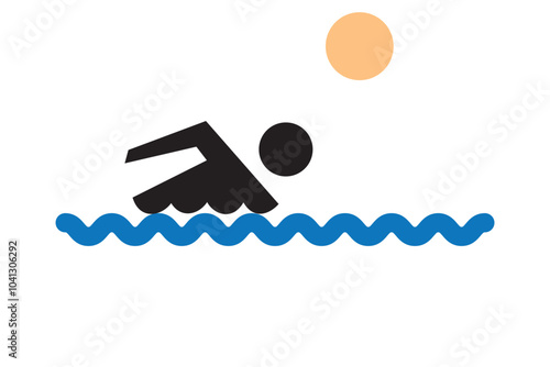Swimming in the sea vector icon set illustration. Swim in water for leisure during summer holiday symbol.