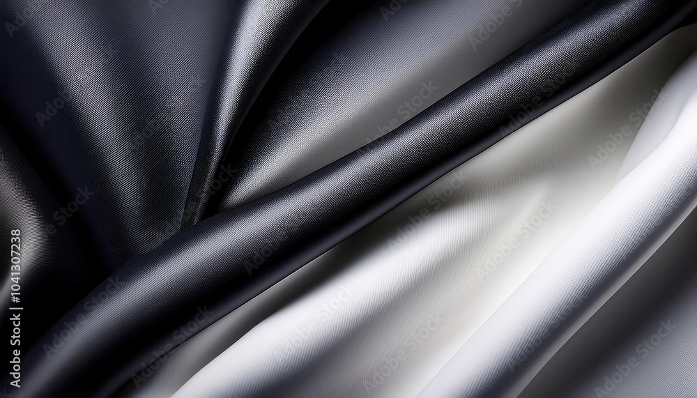 Obraz premium Luxurious Silken Waves. Captivating Contrast Between Ivory and Black Textures in Minimalist Fashion Fabric. Ideal for Elegance in Design Concepts, Apparel Ads, and Stylish Interior Decor Posters
