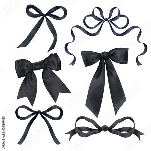 Vector set of bows. Digitally drawn to look like watercolor style illustrations. Isolated on white background.