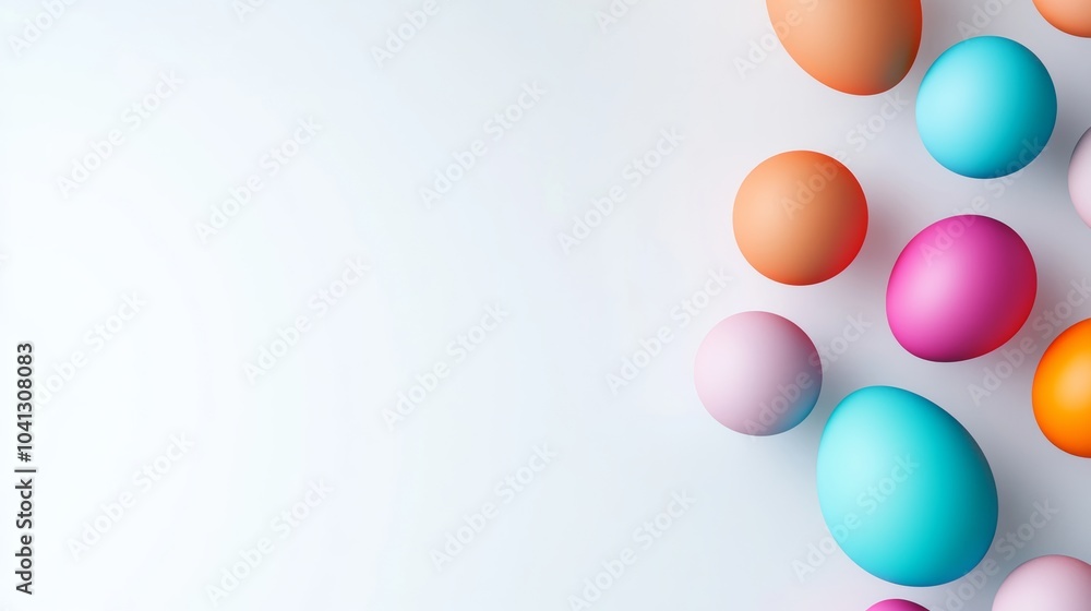 Colorful egg pattern on a white background. The eggs are in various colors, including blue, pink, and orange. The image has a playful and cheerful mood, as eggs are arranged in a fun and creative way Colorful egg pattern on a white background. The eggs are in various colors, including blue, pink, and orange. The image has a playful and cheerful mood, as eggs are arranged in a fun and creative way