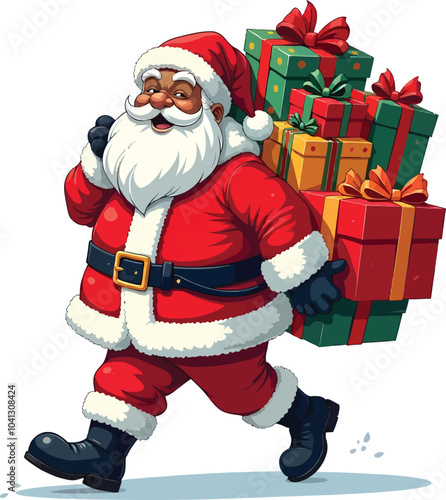 A Happy And Joyful Santa Claus With A Sack of Gifts Cartoon Style Flat Illustration