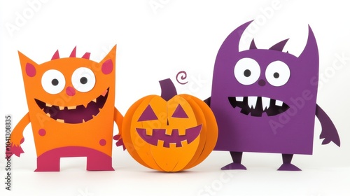 Decoration for Halloween featuring funny monsters on white background