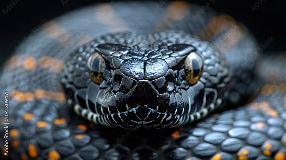 Close-up of a Black Snake with Orange Scales Close-up of a Black Snake with Orange Scales
