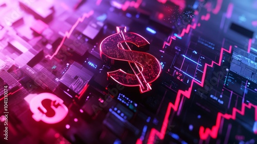 Capital flight due to recession, currency symbols moving away from broken charts. 3D concept art.