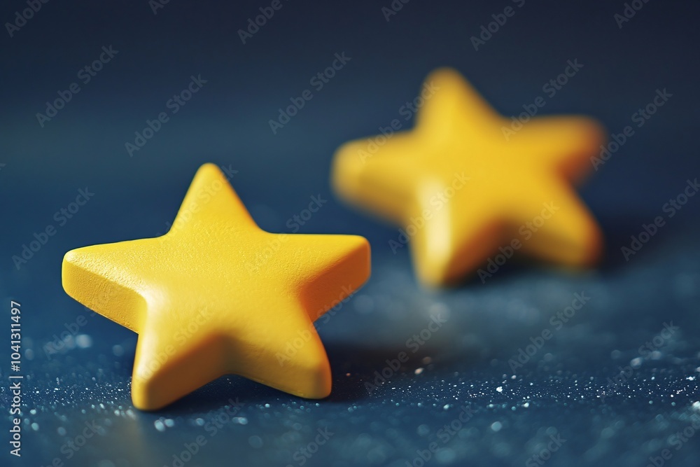 Closeup of Yellow Toy Stars on Blue Background Closeup of Yellow Toy Stars on Blue Background