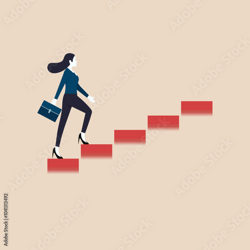 Business woman walks up stair to top