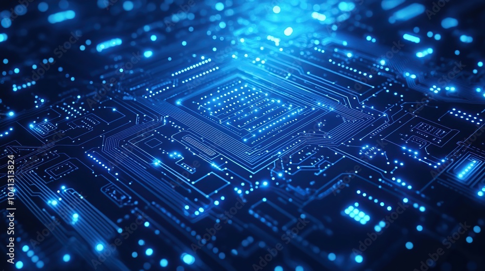 Abstract blue circuit board with glowing lights. Abstract blue circuit board with glowing lights.