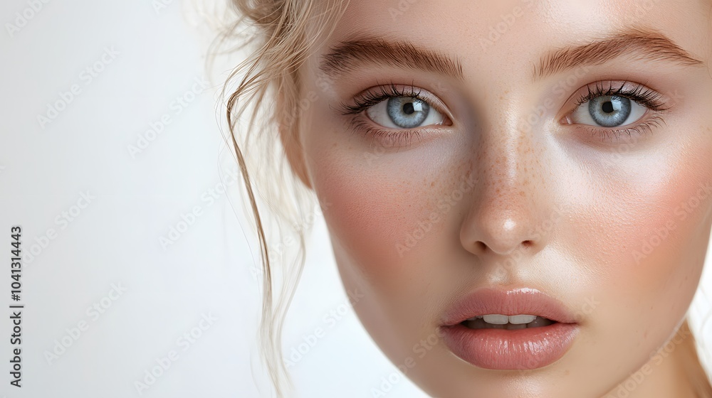 Fototapeta premium Healthy skin woman blonde white skin makeup beauty female model closeup. 