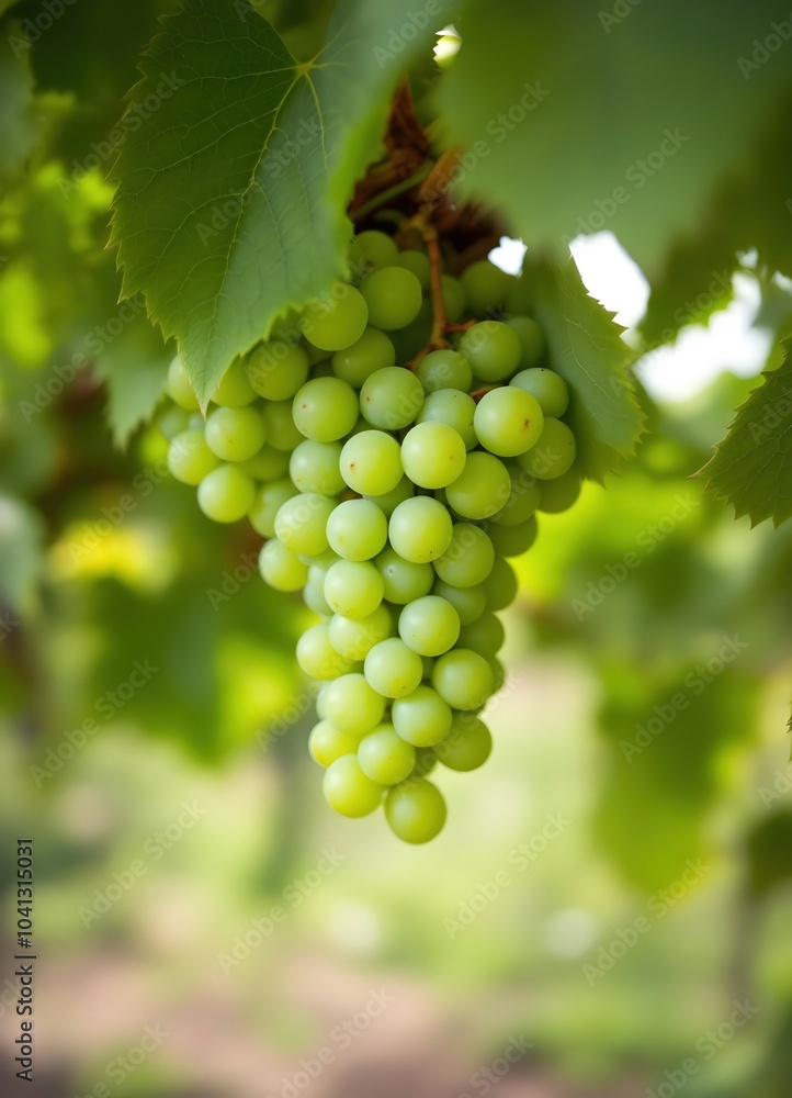 Cluster of Green Grapes Growing on a Vine Cluster of Green Grapes Growing on a Vine