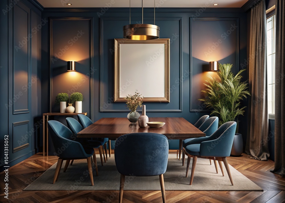 Academic Dining Room Interior Design with Photo Frame Mockup - Night Photography Academic Dining Room Interior Design with Photo Frame Mockup - Night Photography