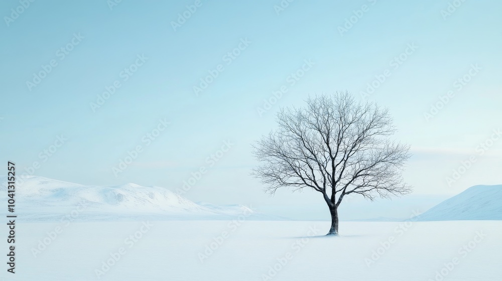 A solitary tree stands majestically in a snowy landscape under a serene blue sky, capturing the essence of winter tranquility. A solitary tree stands majestically in a snowy landscape under a serene blue sky, capturing the essence of winter tranquility.