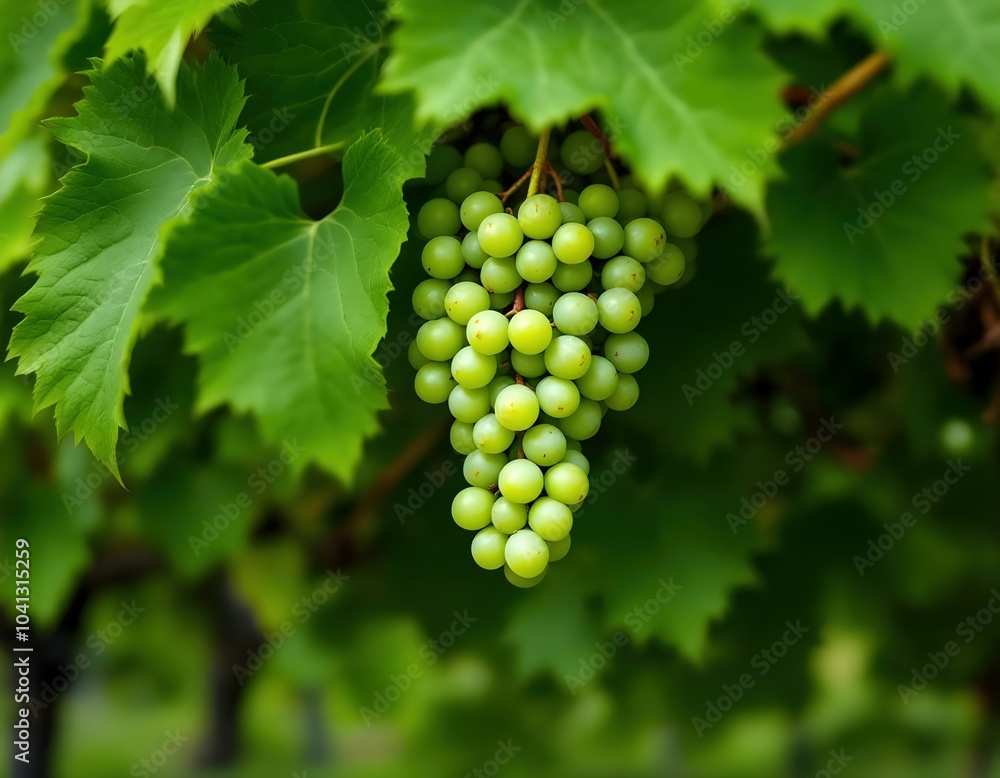 Cluster of Green Grapes Growing on a Vine Cluster of Green Grapes Growing on a Vine
