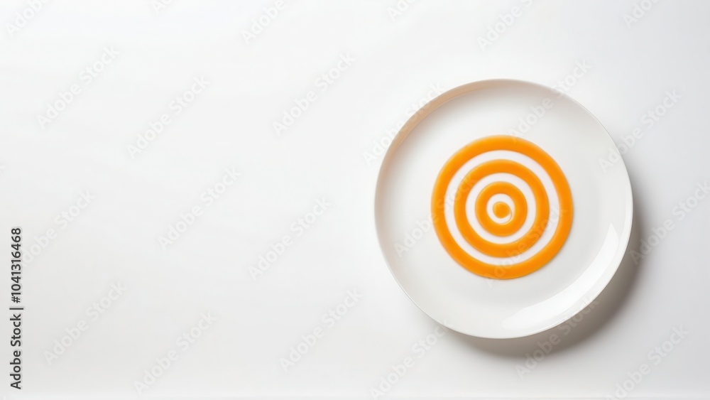 Artistic presentation of carrot puree in concentric circles on a minimalist plate Artistic presentation of carrot puree in concentric circles on a minimalist plate
