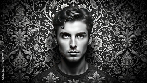 Black and White Ornamental Seamless Pattern Portrait Photography