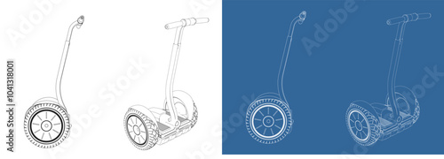 vector segway electric vehicle line art draw blueprint  from side view isolated in transparent background
