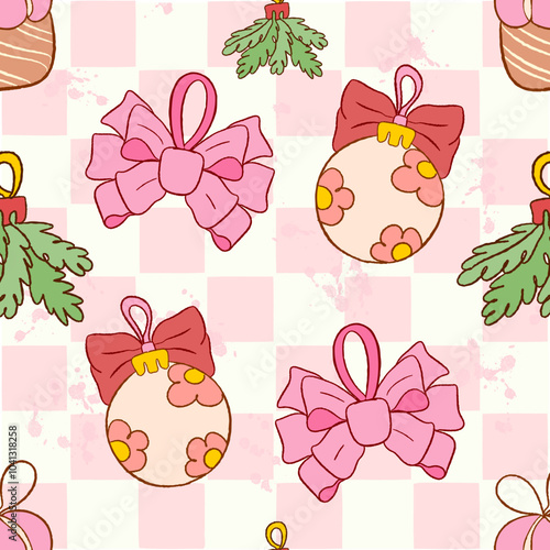 Vintage Retro Pink Seamless Pattern, Pink Vintage Coquette Christmas seamless file,Retro Pink Santa Christmas seamless file, groovy x mas, Retro Christmas Digital Seamless Pattern 