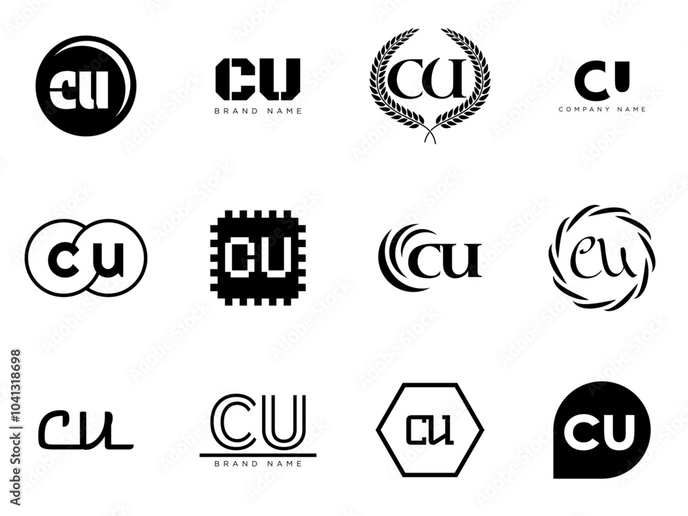 CU logo company template. Letter c and u logotype. Set different classic serif lettering and modern bold text with design elements. Initial font typography. CU logo company template. Letter c and u logotype. Set different classic serif lettering and modern bold text with design elements. Initial font typography.