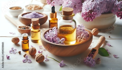 Aromatherapy Essentials with Lilac Blossoms 