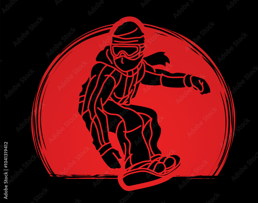 Fototapeta premium Extreme Sport Snowboard Player Snowboarder Action Cartoon Graphic Vector