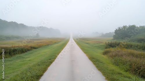 Mysterious foggy pathway a serene journey through nature's embrace amidst the enigmatic landscape