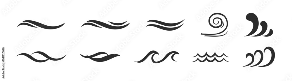 Sea wave icon set. Water wave, sea wave set. Vector illustration of Sea and Ocean Surf Borders Sea wave icon set. Water wave, sea wave set. Vector illustration of Sea and Ocean Surf Borders
