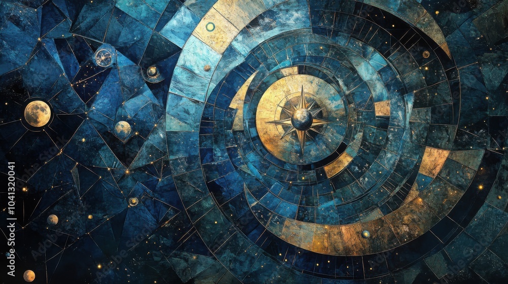Fototapeta premium Geometric abstract illustration of celestial map with cosmic elements for wall art or design