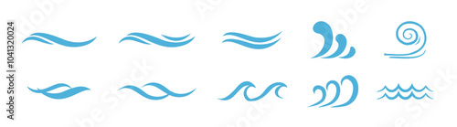 Blue waves icon vector set. Vector cartoon illustration, ocean water logotype.
