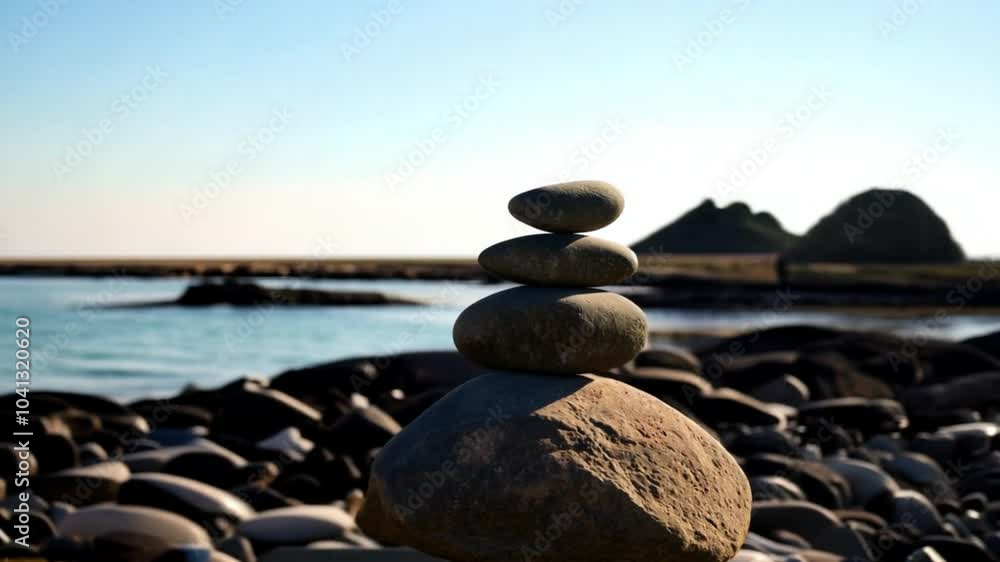 Balanced Stones with Beach Background Balanced Stones with Beach Background