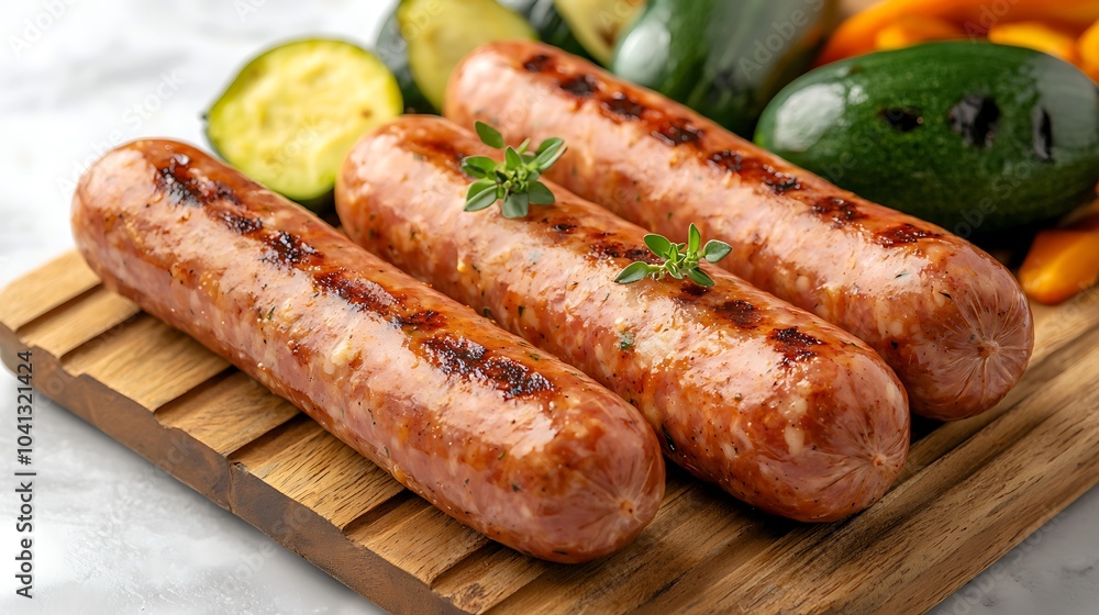 Delicious grilled sausages with fresh vegetables perfect for summer barbecues and gatherings Delicious grilled sausages with fresh vegetables perfect for summer barbecues and gatherings