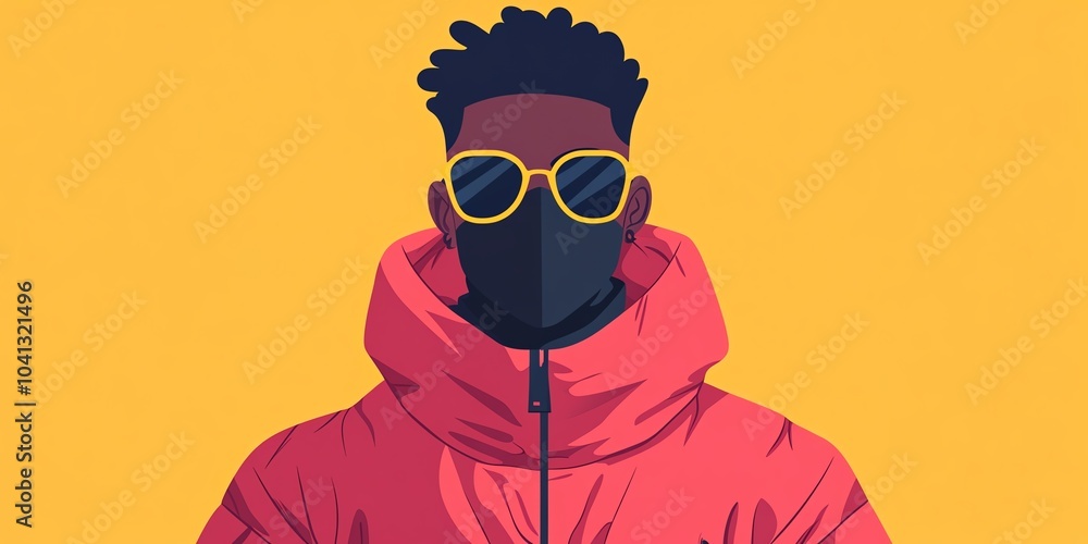 Influencer style, masked human, big chic character, flat design Influencer style, masked human, big chic character, flat design