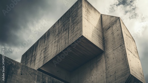 Striking Brutalist Concrete Structure Against Cloudy Sky