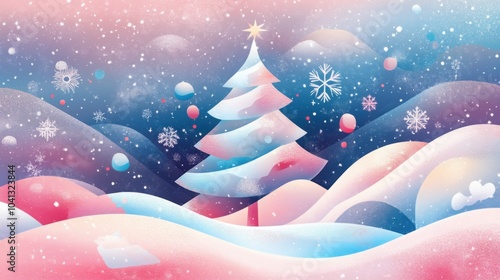 Geometric abstract snowy christmas landscape illustration for holiday designs