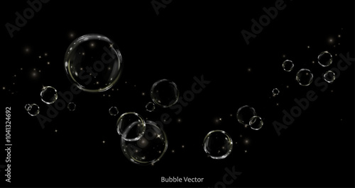 Bubble PNG. Set of realistic soap bubbles. Bubbles are located on a transparent background. Vector flying soap bubbles. Water glass bubble realistic png