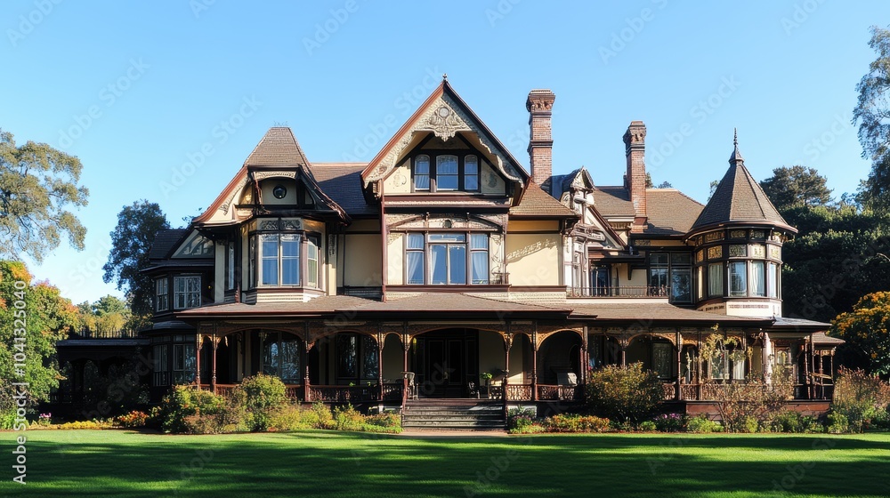 Ornate Victorian Mansion with Large Bay Windows Ornate Victorian Mansion with Large Bay Windows