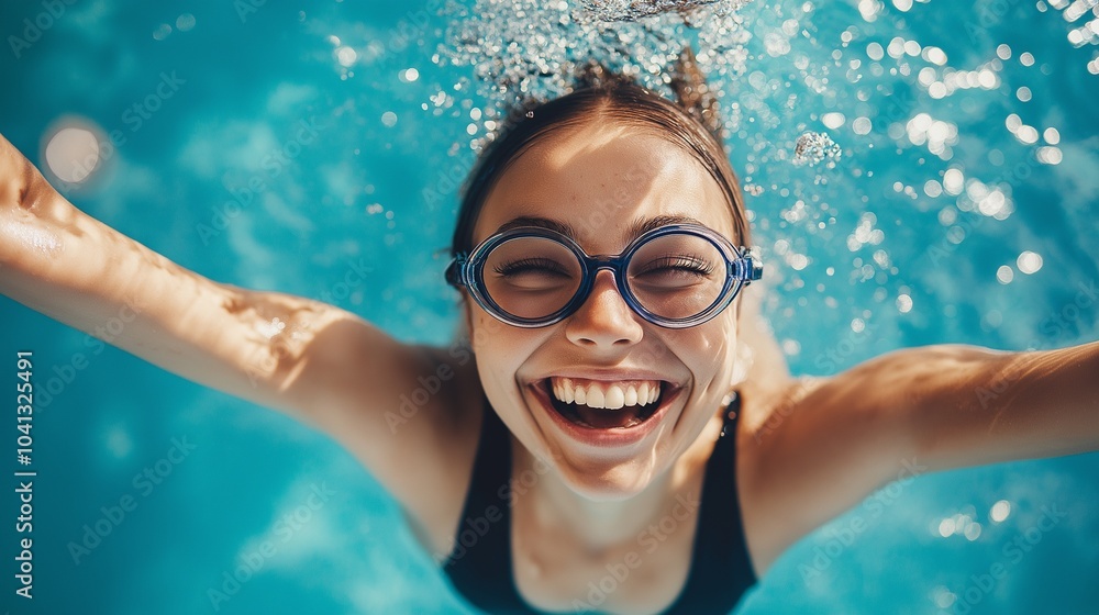 Naklejka premium happy woman swimmer in the swimming pool