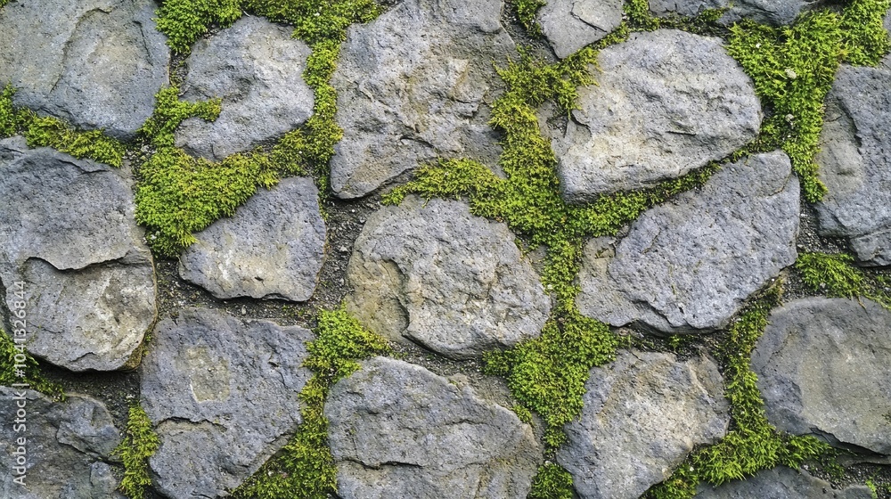 The weathered stone surface, adorned with moss and dirt, showcases a blend of earthy green and gray hues, exuding a natural ruggedness. The weathered stone surface, adorned with moss and dirt, showcases a blend of earthy green and gray hues, exuding a natural ruggedness.