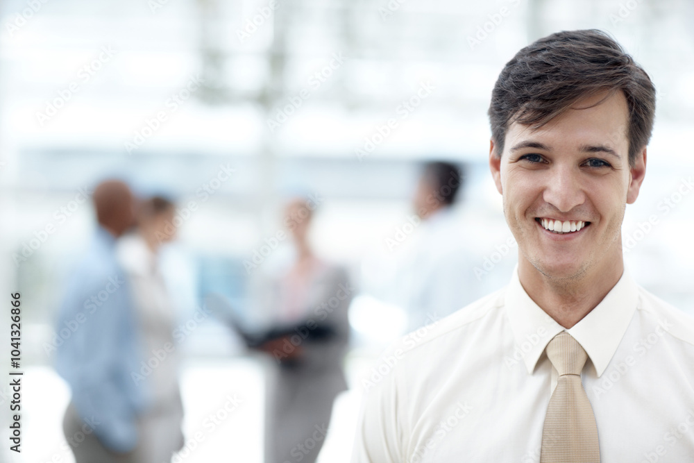 Portrait, happy and businessman in office lobby for coworking, career growth and internship opportunity. Face, smile and professional insurance consultant, entrepreneur and employee at enterprise Portrait, happy and businessman in office lobby for coworking, career growth and internship opportunity. Face, smile and professional insurance consultant, entrepreneur and employee at enterprise