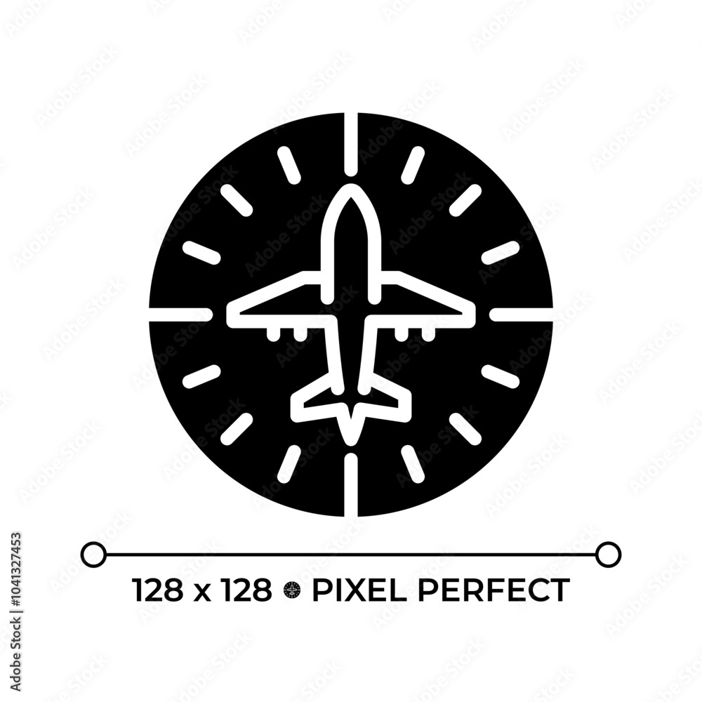 Fototapeta premium Heading indicator black glyph icon. Aviation instrument used for navigation. Maintain direction during flight. Silhouette symbol on white space. Solid pictogram. Vector isolated illustration